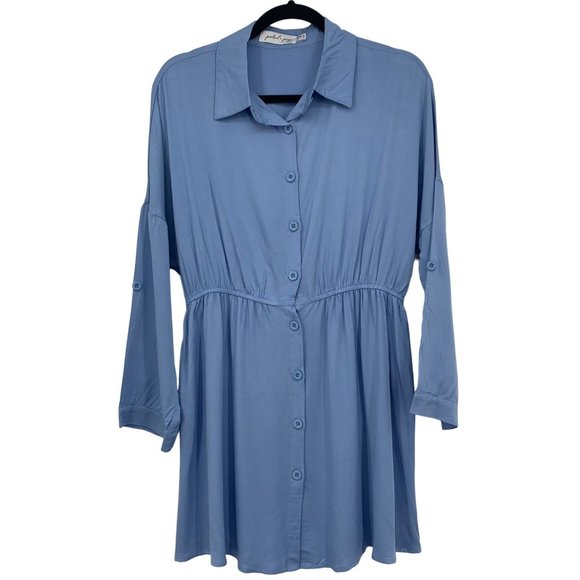 Petal + Pup Dresses & Skirts - Petal + Pup SZ 8 Medium Solid Light Blue Shirt Dress Casual Polyester Simple